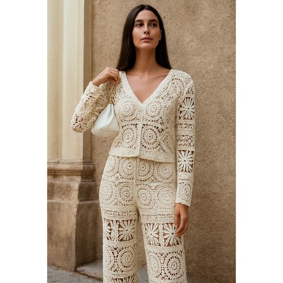 MSRP $125 | NWT ✨ AZ 3-Piece Crochet Boho Set – Top, Pants & Skirt | Size S/M ✨ - Picture 2 of 10
